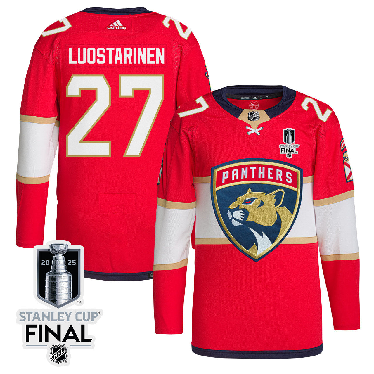 Eetu Luostarinen 27 Florida Panthers 2025 STANLEY CUP Final Patch Home Men Jersey - Red