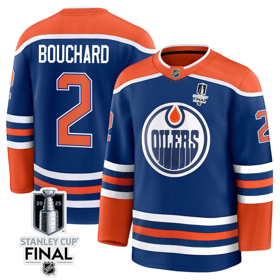 Evan Bouchard 2 Edmonton Oilers 2025 STANLEY CUP Final Patch Home Men Jersey - Royal
