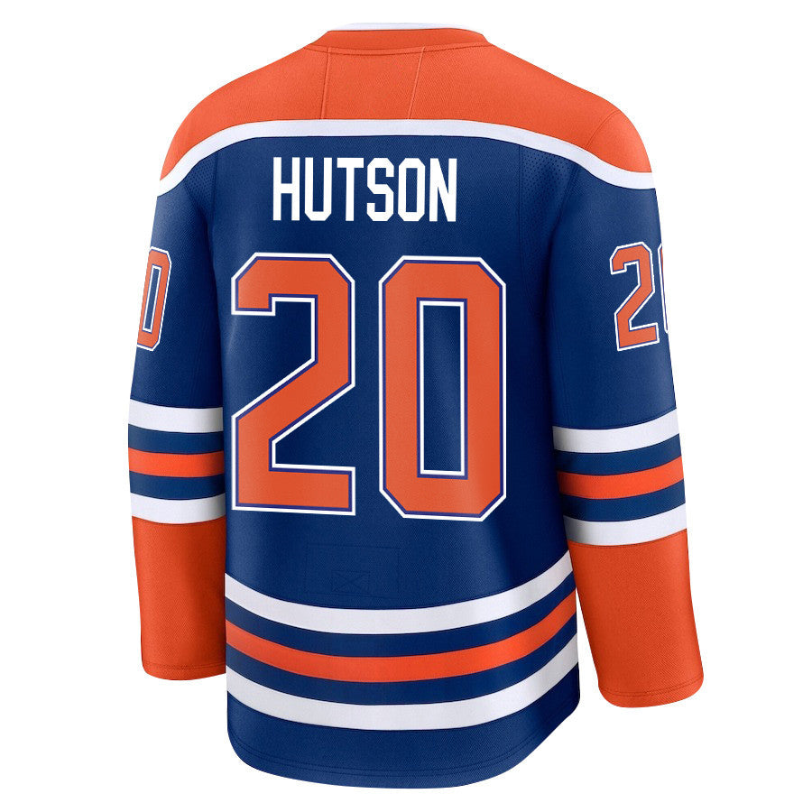 Quinn Hutson 20 Edmonton Oilers 2025 STANLEY CUP Final Patch Home Men Jersey - Royal