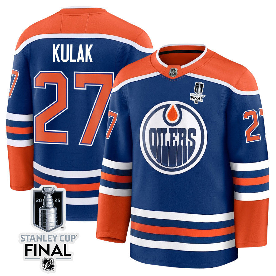 Brett Kulak 27 Edmonton Oilers 2025 STANLEY CUP Final Patch Home Men Jersey - Royal