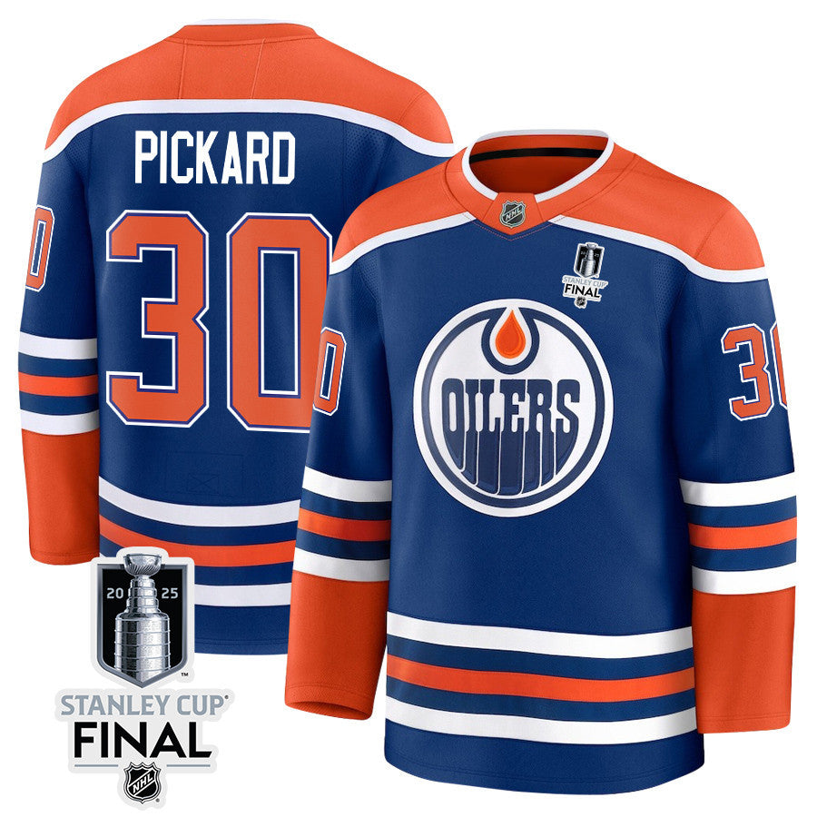 Calvin Pickard 30 Edmonton Oilers 2025 STANLEY CUP Final Patch Home Men Jersey - Royal