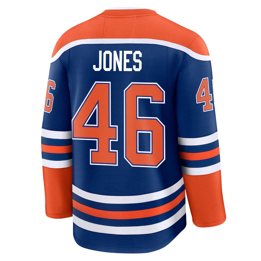 Max Jones 46 Edmonton Oilers 2025 STANLEY CUP Final Patch Home Men Jersey - Royal