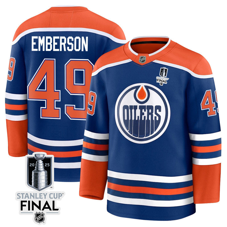 Ty Emberson 49 Edmonton Oilers 2025 STANLEY CUP Final Patch Home Men Jersey - Royal