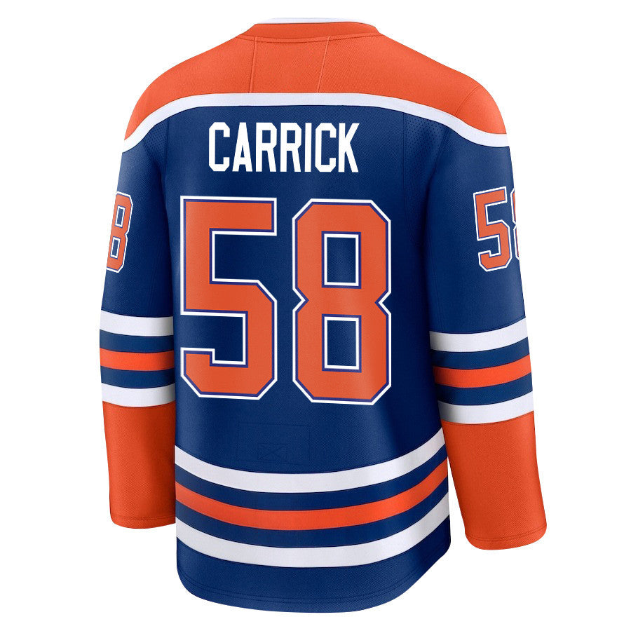 Connor Carrick 58 Edmonton Oilers 2025 STANLEY CUP Final Patch Home Men Jersey - Royal