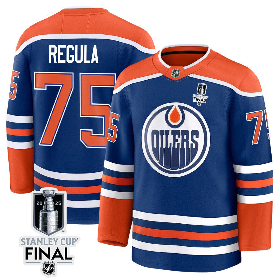 Alec Regula 75 Edmonton Oilers 2025 STANLEY CUP Final Patch Home Men Jersey - Royal