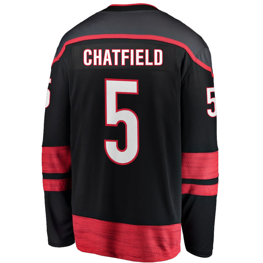 Jalen Chatfield 5 Carolina Hurricanes 2025 STANLEY CUP Final Patch Home Men Jersey - Black