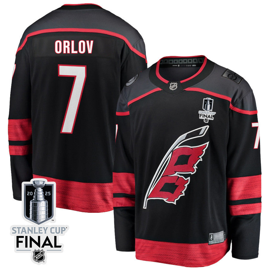 Dmitry Orlov 7 Carolina Hurricanes 2025 STANLEY CUP Final Patch Home Men Jersey - Black