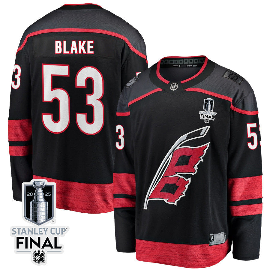 Jackson Blake 53 Carolina Hurricanes 2025 STANLEY CUP Final Patch Home Men Jersey - Black