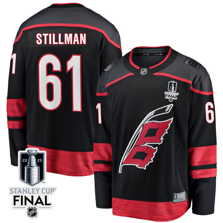 Riley Stillman 61 Carolina Hurricanes 2025 STANLEY CUP Final Patch Home Men Jersey - Black