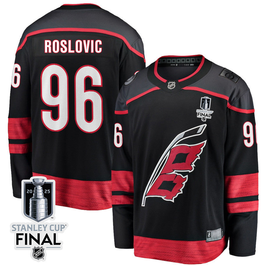 Jack Roslovic 96 Carolina Hurricanes 2025 STANLEY CUP Final Patch Home Men Jersey - Black