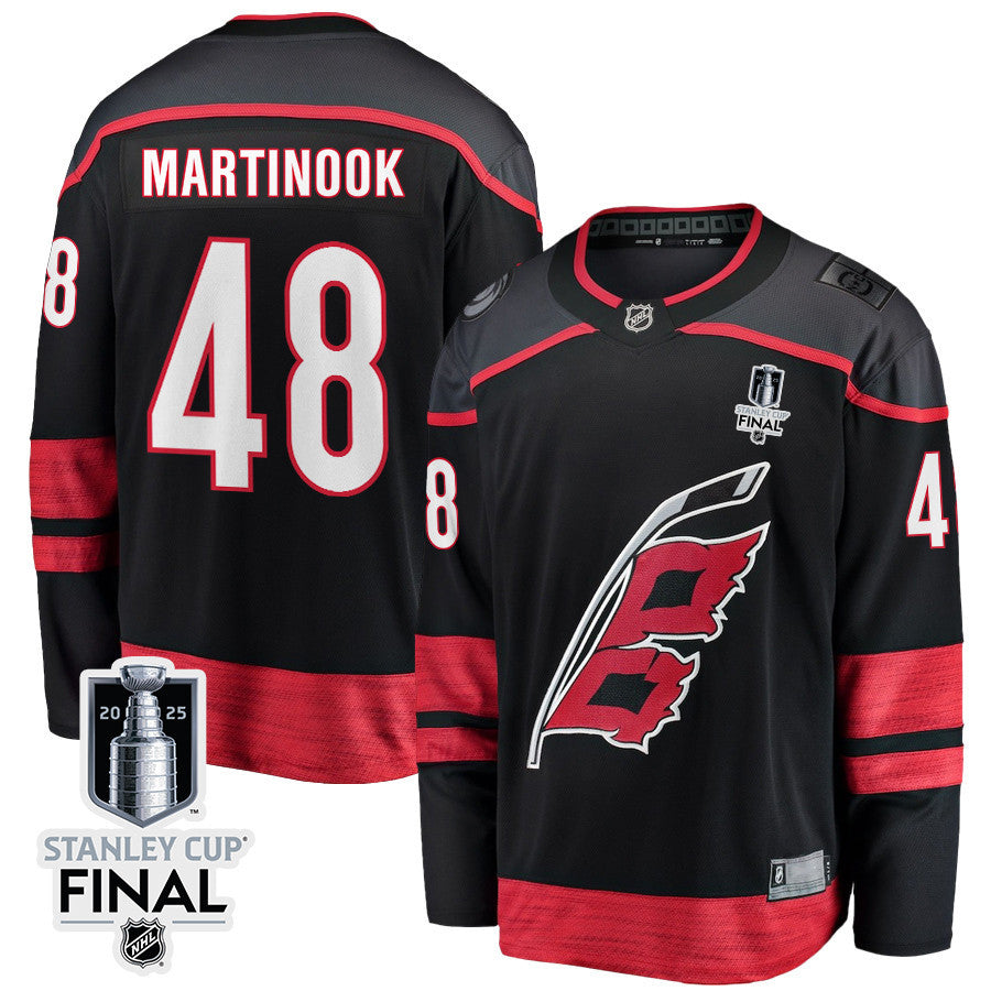Jordan Martinook 48 Carolina Hurricanes 2025 STANLEY CUP Final Patch Home Men Jersey - Black