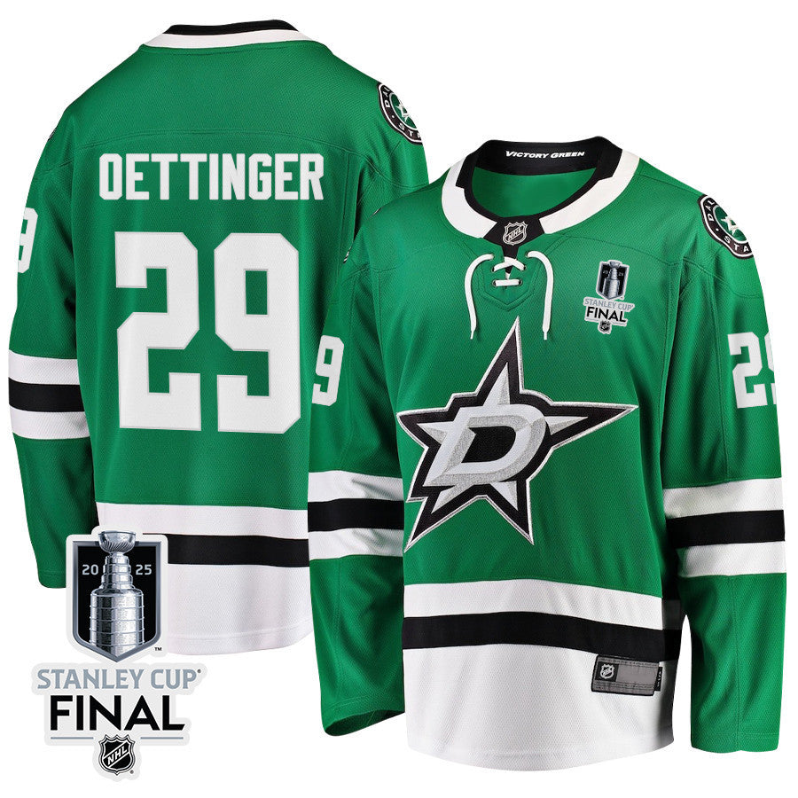 Jake Oettinger 29 Dallas Stars 2025 STANLEY CUP Final Patch Home Men Jersey - Black