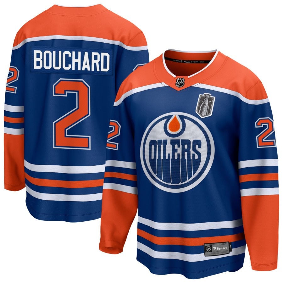 Evan Bouchard 2 Edmonton Oilers 2025 Stanley Cup Final Home Breakaway Men Jersey - Royal