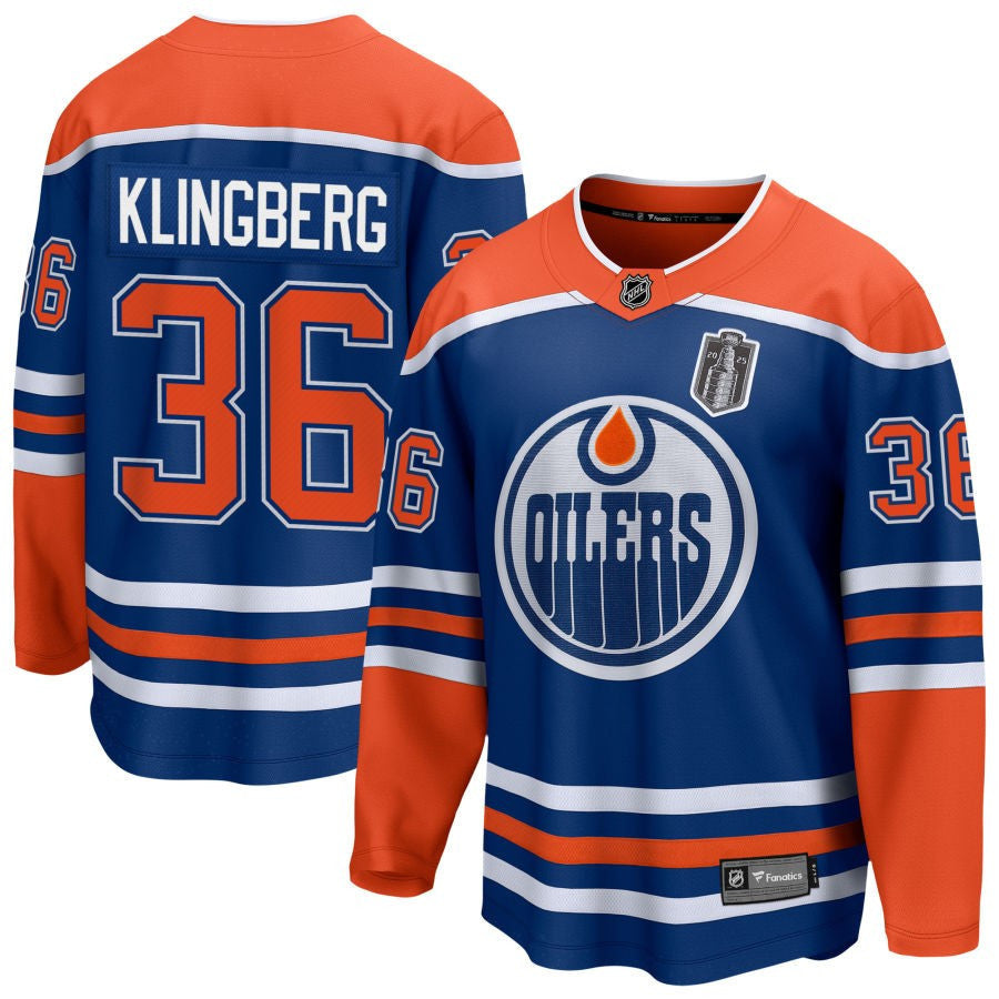 John Klingberg 36 Edmonton Oilers 2025 Stanley Cup Final Home Breakaway Men Jersey - Royal