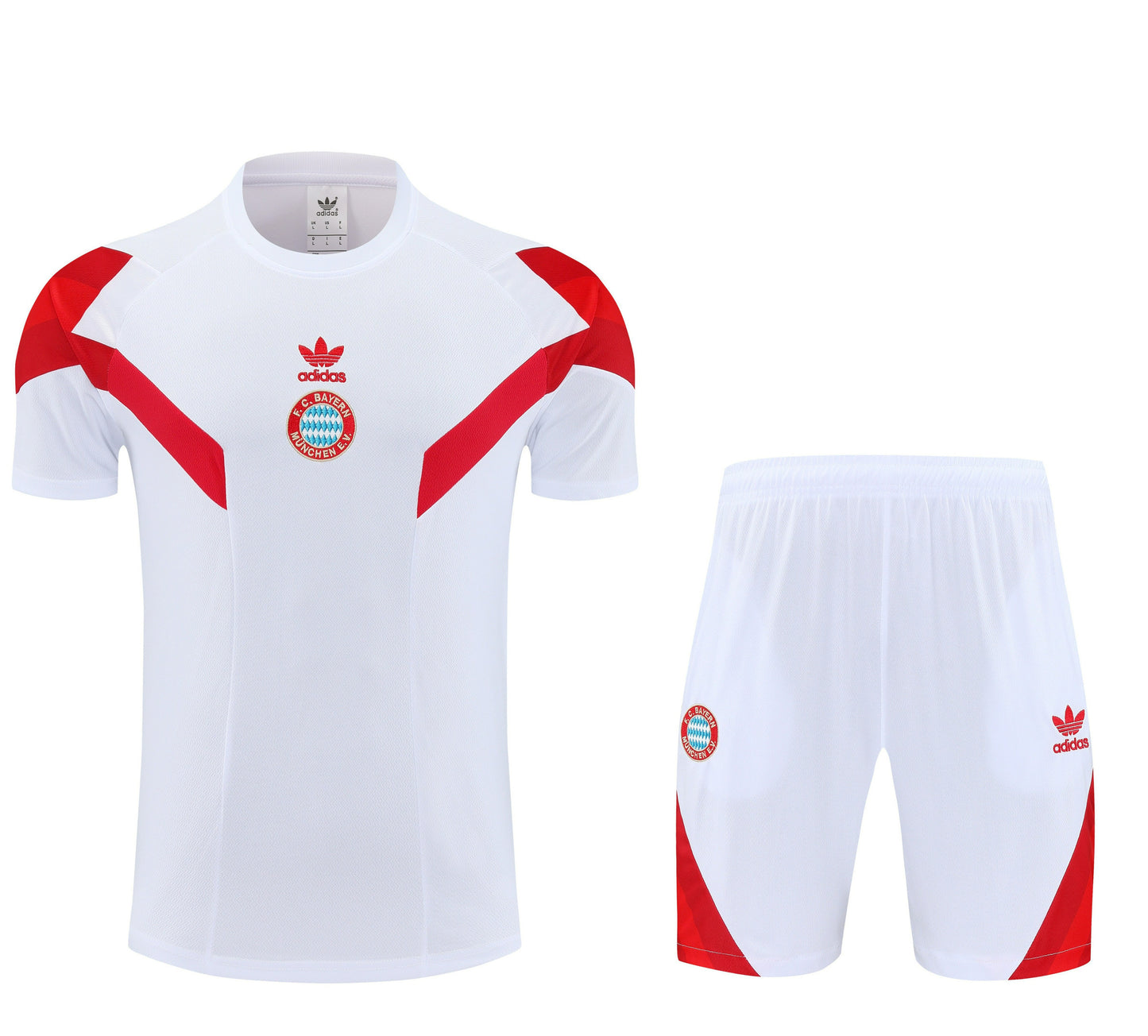 Bayern Munich 2025/26 Training Set and Shorts Set – White & Red Geometric