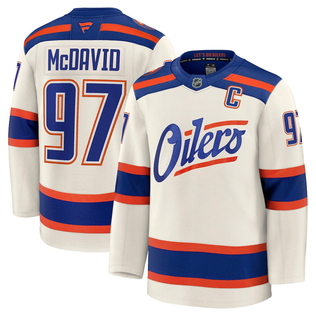 Connor McDavid 97 Edmonton Oilers 2025 Alternate Premium Men Jersey - Light Beige