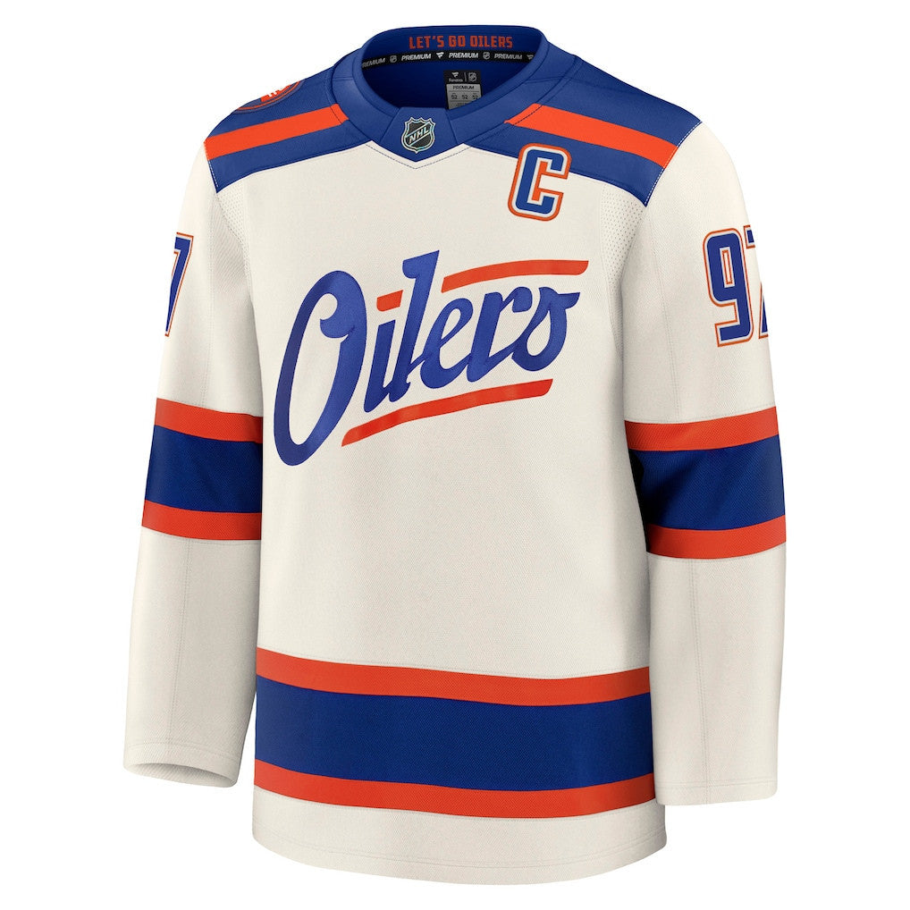 Connor McDavid 97 Edmonton Oilers 2025 Alternate Premium Men Jersey - Light Beige