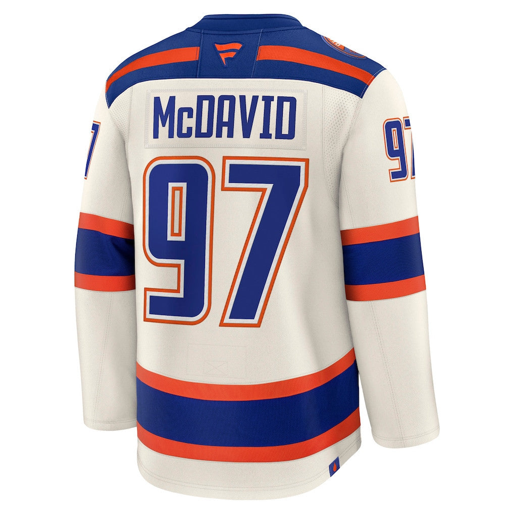 Connor McDavid 97 Edmonton Oilers 2025 Alternate Premium Men Jersey - Light Beige