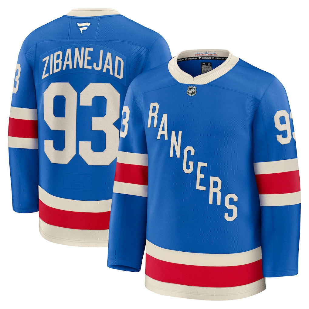 Mika Zibanejad 93 New York Rangers 2025 Centennial Premium Men Jersey - Blue