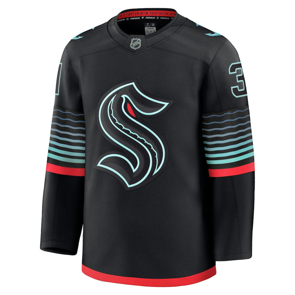 Philipp Grubauer 31 Seattle Kraken 2025 Alternate Premium Men Jersey - Black