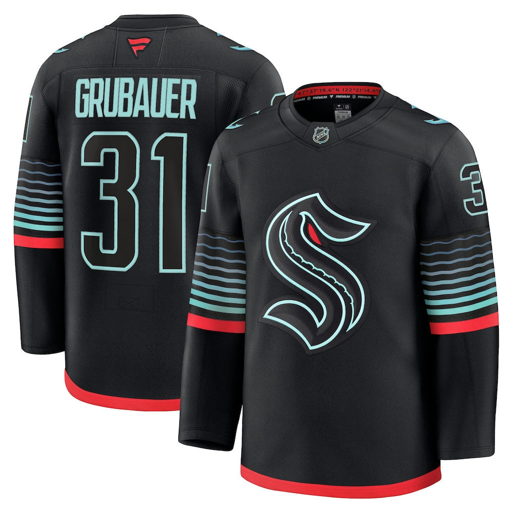 Philipp Grubauer 31 Seattle Kraken 2025 Alternate Premium Men Jersey - Black