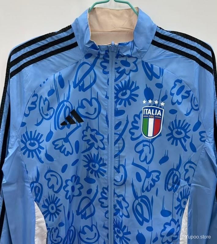 Italy 2025/26 Reversible Windbreaker Jacket - Light Blue/Beige