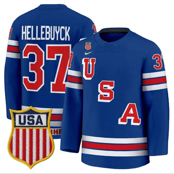 Connor Hellebuyck 37 USA Hockey 2026 Home Men Jersey - Royal