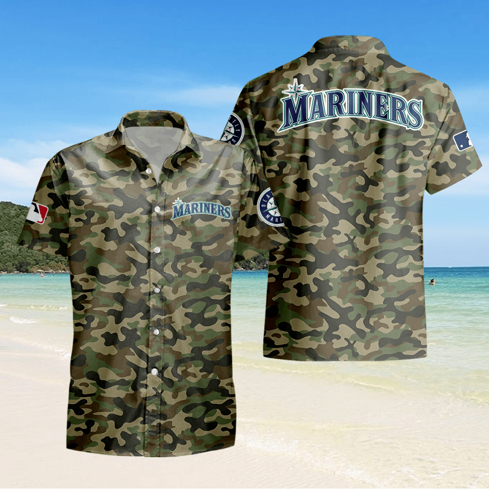 Seattle Mariners Camo Hawaiian Shirt - Green