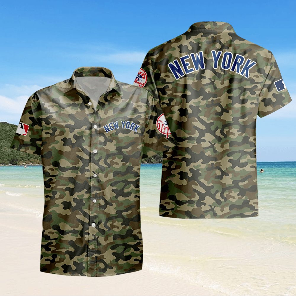 New York Yankees Camo Hawaiian Shirt - Green