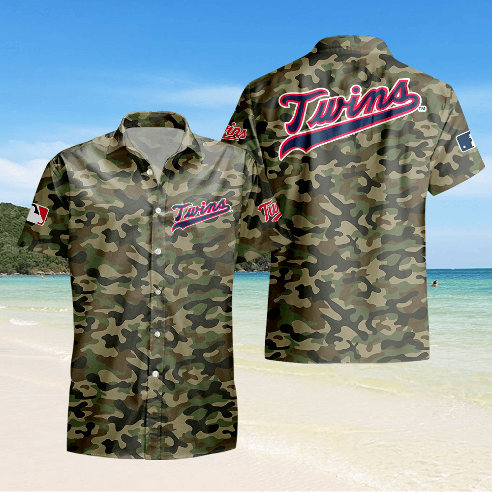 Minnesota Twins Camo Hawaiian Shirt - Green