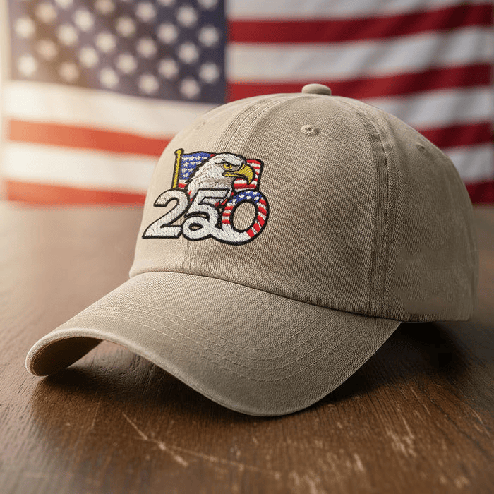 America 250 Eagle Washed Cotton Cap – 1776–2026 Edition - Printed Graphic - Khaki