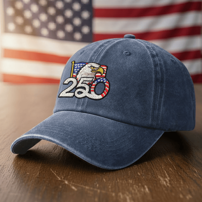 America 250 Eagle Washed Cotton Cap – 1776–2026 Edition - Printed Graphic - Navy