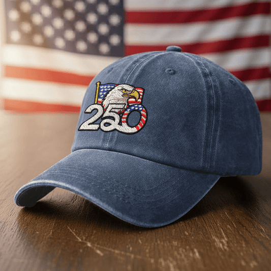 America 250 Eagle Washed Cotton Cap – 1776–2026 Edition - Printed Graphic - Navy