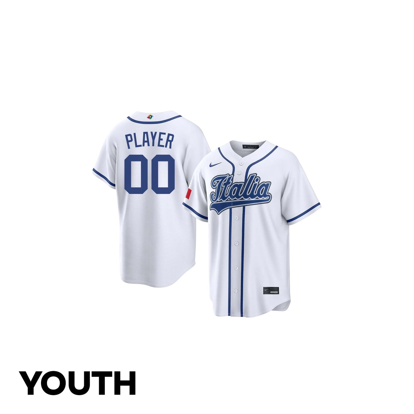 Italia 2026 World Baseball Classic Road Youth Jersey - Customized - White