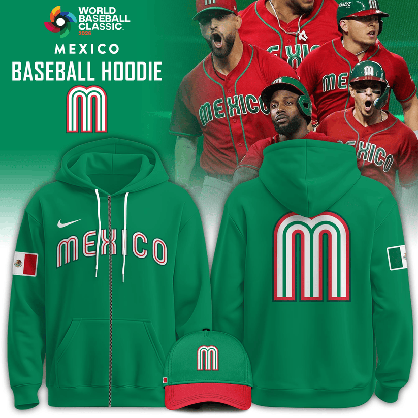 Mexico Baseball 2026 World Baseball Classic 3D Printed Zip Hoodie - Green