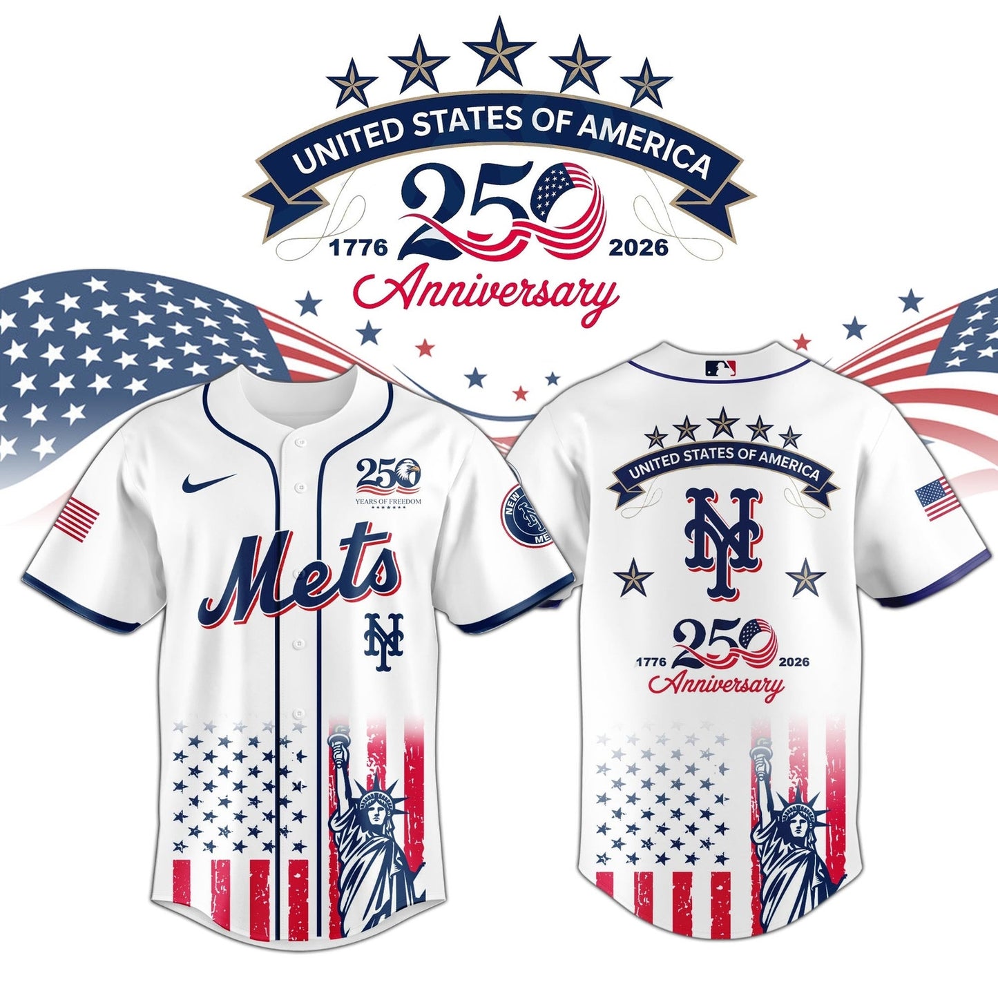 New York Mets special America's 250th Anniversary Limited Edition 3D Baseball Jersey