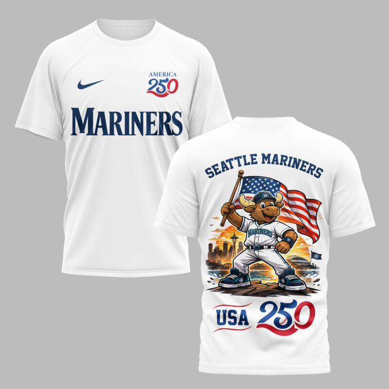 Seattle Mariners x 250 Years Of America Premium All Over Printed T-shirt - White