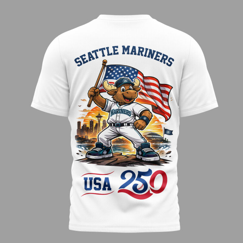 Seattle Mariners x 250 Years Of America Premium All Over Printed T-shirt - White