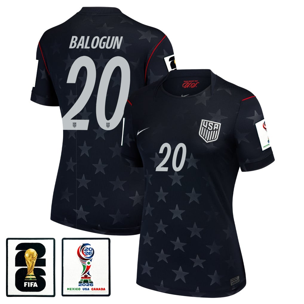 Folarin Balogun 20 USMNT 2026 Women's Away Stadium Game Jersey - Black
