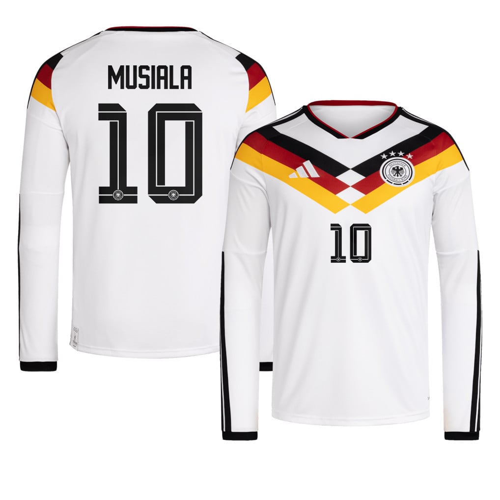 Jamal Musiala 10 Germany National Team 2026 Home Long Sleeve Jersey - White