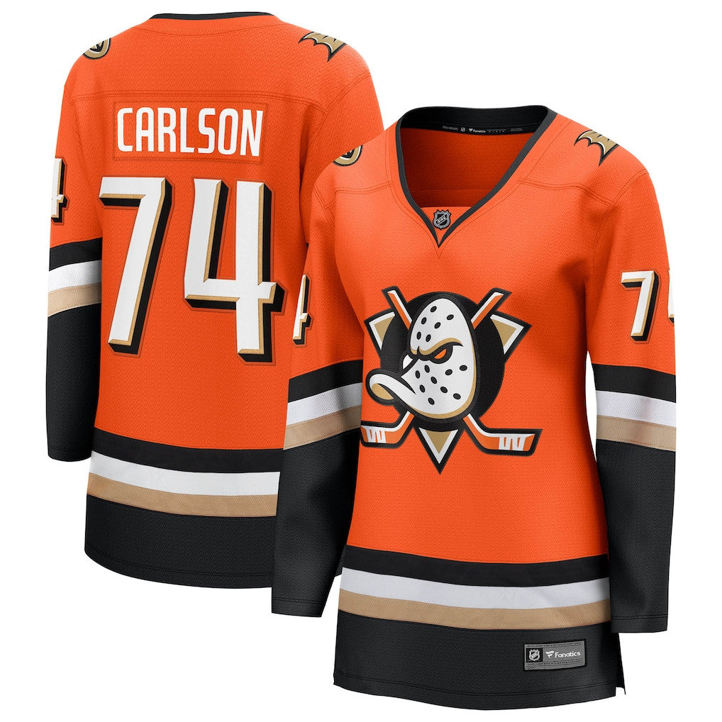 John Carlson 74 Anaheim Ducks Women's Home Breakaway Jersey - Orange