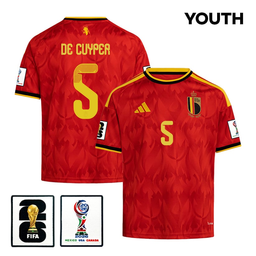 Maxim De Cuyper 5 Youth Belgium National Team 2026 Home Jersey - Red