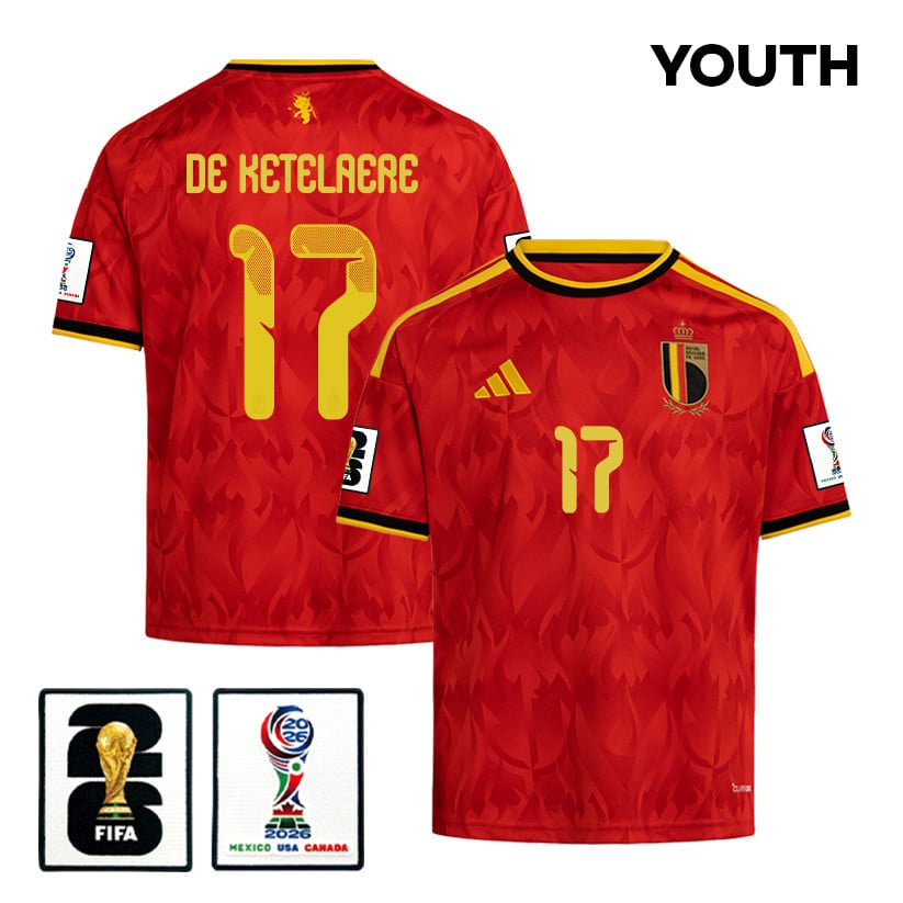 Charles De Ketelaere 17 Youth Belgium National Team 2026 Home Jersey - Red