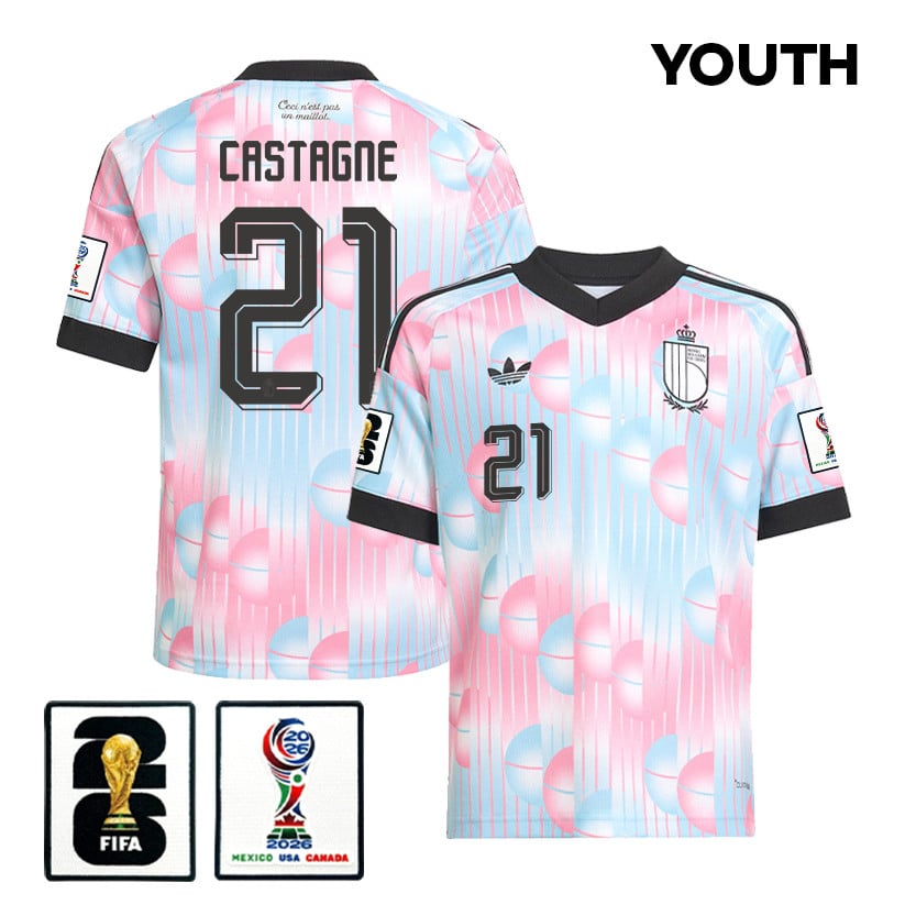 Timothy Castagne 21 Youth Belgium National Team 2026 Away Jersey - Light Blue
