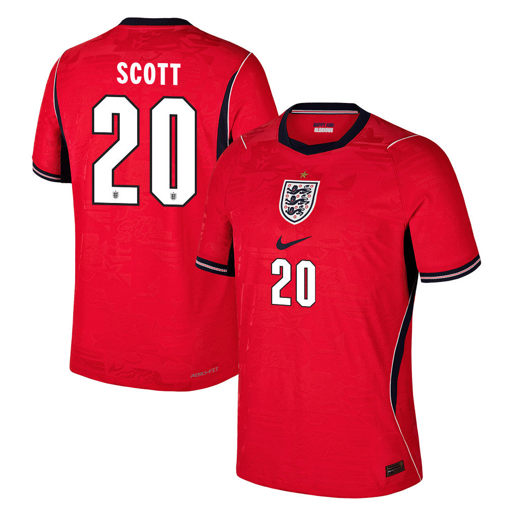 Alex Scott 20 England National Team 2026 Away Jersey - Red, Men