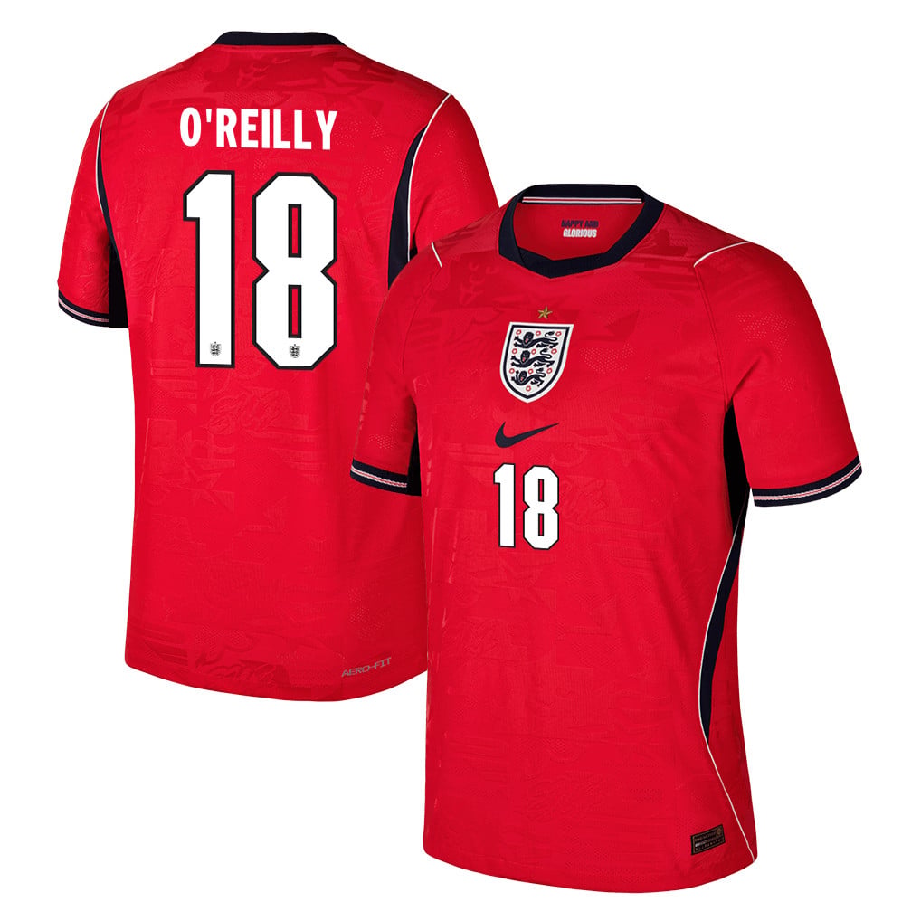 Nico O'Reilly 18 England National Team 2026 Away Jersey - Red, Men