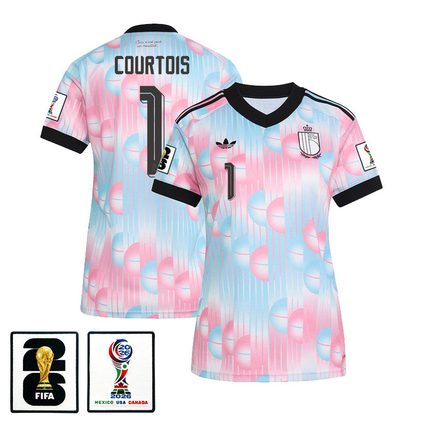 Thibaut Courtois 1 Women's Belgium National Team 2026 Away Jersey - Light Blue