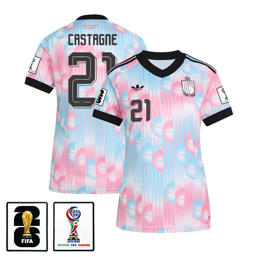 Timothy Castagne 21 Women's Belgium National Team 2026 Away Jersey - Light Blue