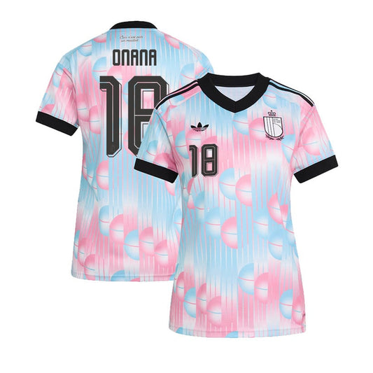 Amadou Onana 18 Women's Belgium National Team 2026 Away Jersey - Light Blue