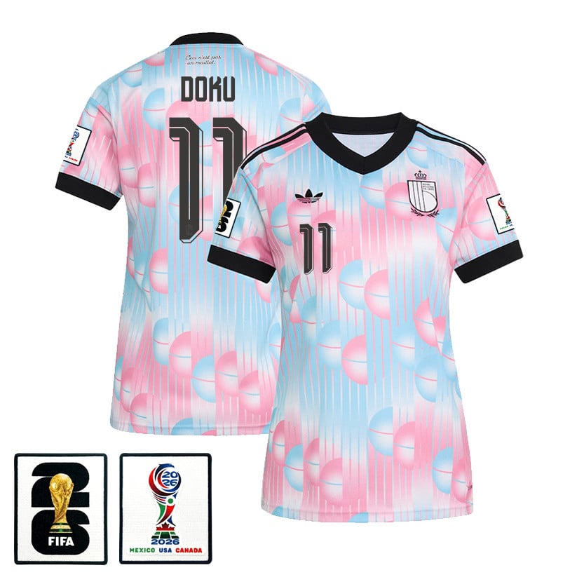 Jérémy Doku 11 Women's Belgium National Team 2026 Away Jersey - Light Blue
